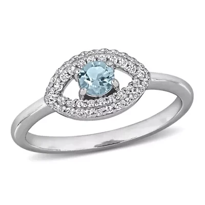 Lab Created Blue Topaz White Sapphire Ring Sterling Silver