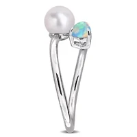 Ethiopian Opal & 6 - 6.5 mm Freshwater Cultured Pearl Ring Sterling Silver