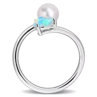 Ethiopian Opal & 6 - 6.5 mm Freshwater Cultured Pearl Ring Sterling Silver