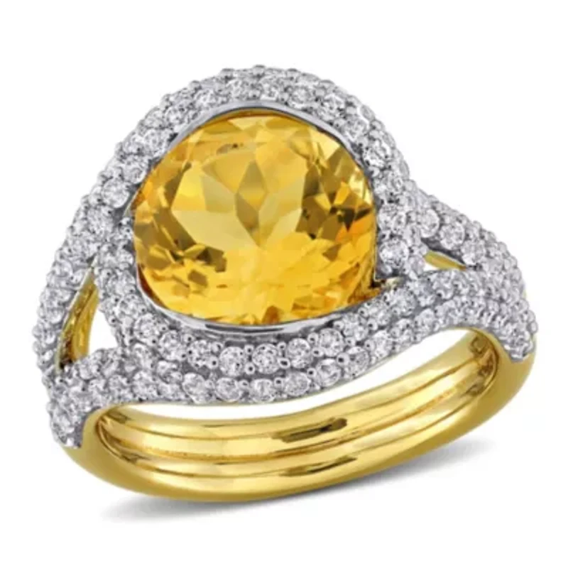 Citrine & White Topaz Ring Yellow Plated Sterling Silver