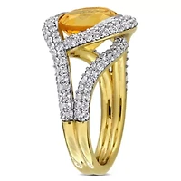 Citrine & White Topaz Ring Yellow Plated Sterling Silver