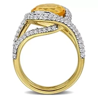 Citrine & White Topaz Ring Yellow Plated Sterling Silver