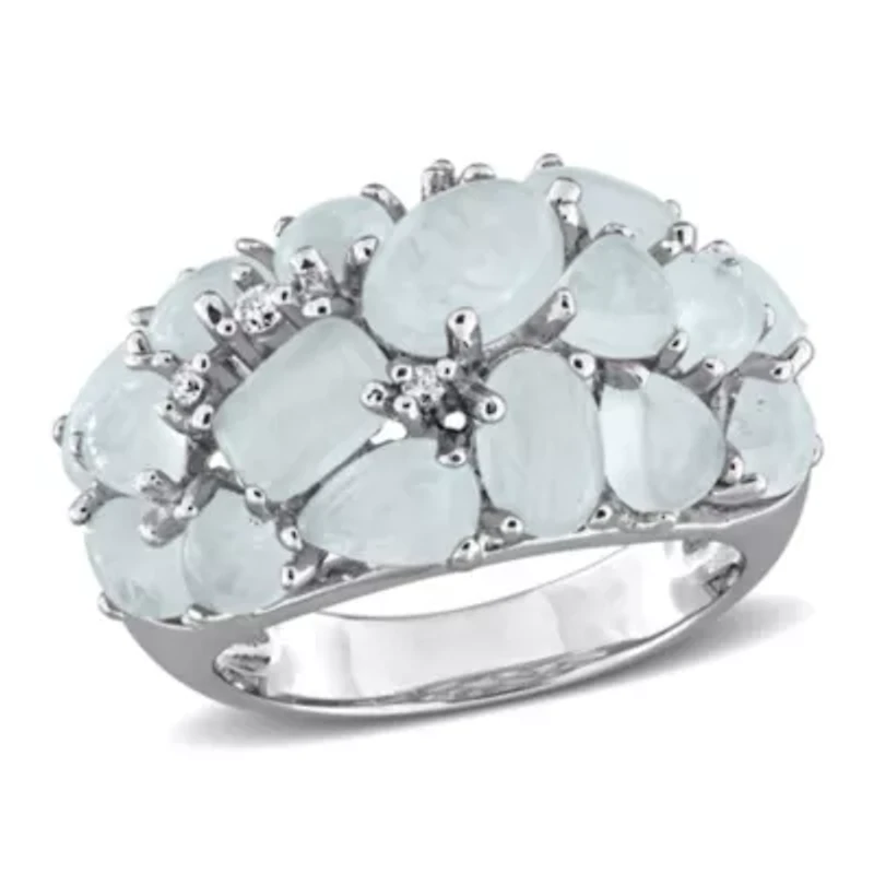 Diamond & Milky Aquamarine Ring Sterling Silver