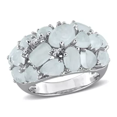 Diamond & Milky Aquamarine Ring Sterling Silver