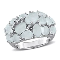 Diamond & Milky Aquamarine Ring Sterling Silver