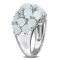 Diamond & Milky Aquamarine Ring Sterling Silver