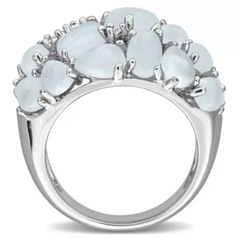 Diamond & Milky Aquamarine Ring Sterling Silver