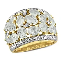 Diamond & Green Quartz Ring Yellow Plated Sterling Silver
