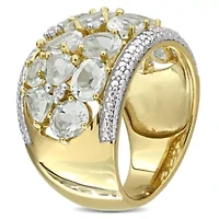 Diamond & Green Quartz Ring Yellow Plated Sterling Silver