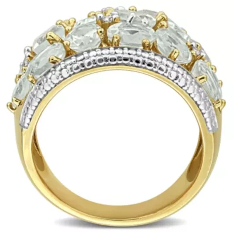 Diamond & Green Quartz Ring Yellow Plated Sterling Silver