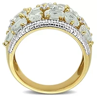 Diamond & Green Quartz Ring Yellow Plated Sterling Silver