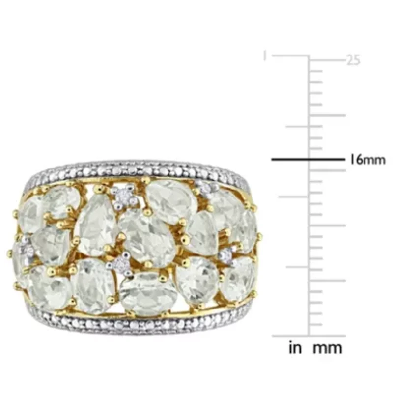 Diamond & Green Quartz Ring Yellow Plated Sterling Silver
