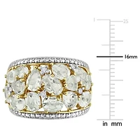 Diamond & Green Quartz Ring Yellow Plated Sterling Silver