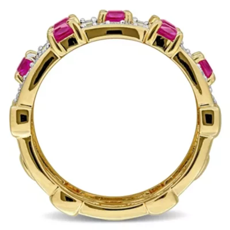 Lab Created Grown Diamond & Ruby Eternity Ring Yellow Plated Sterling Silver
