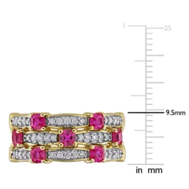 Lab Created Grown Diamond & Ruby Eternity Ring Yellow Plated Sterling Silver