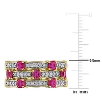 Lab Created Grown Diamond & Ruby Eternity Ring Yellow Plated Sterling Silver