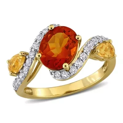 Madeira Citrine, Citrine & White Topaz Ring Yellow Plated Sterling Silver