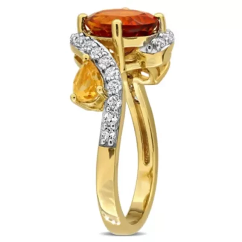 Madeira Citrine, Citrine & White Topaz Ring Yellow Plated Sterling Silver