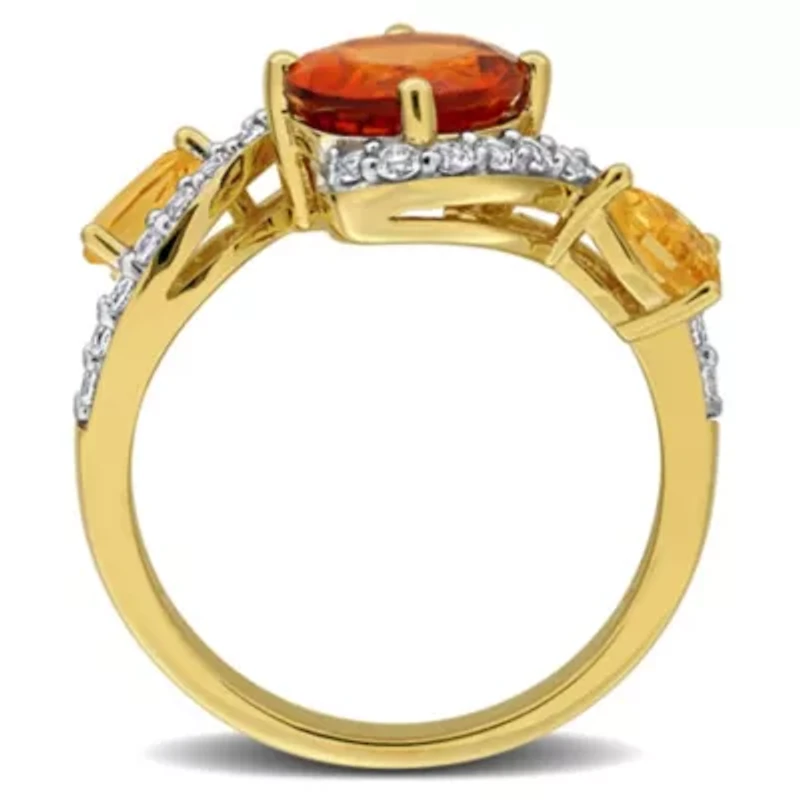Madeira Citrine, Citrine & White Topaz Ring Yellow Plated Sterling Silver
