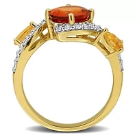 Madeira Citrine, Citrine & White Topaz Ring Yellow Plated Sterling Silver