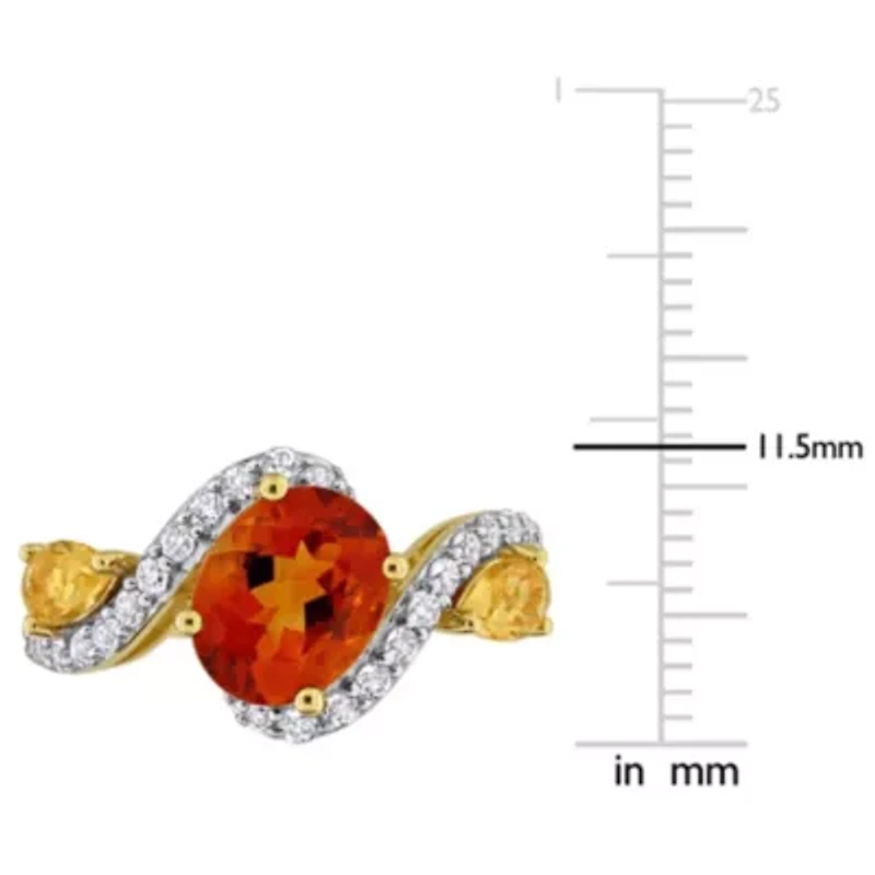 Madeira Citrine, Citrine & White Topaz Ring Yellow Plated Sterling Silver