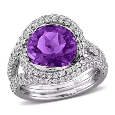 Amethyst & White Topaz Ring Sterling Silver