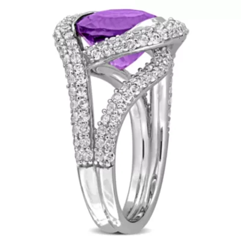 Amethyst & White Topaz Ring Sterling Silver