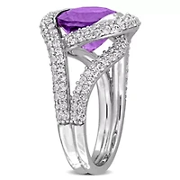 Amethyst & White Topaz Ring Sterling Silver