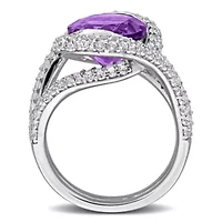 Amethyst & White Topaz Ring Sterling Silver