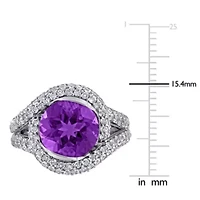 Amethyst & White Topaz Ring Sterling Silver