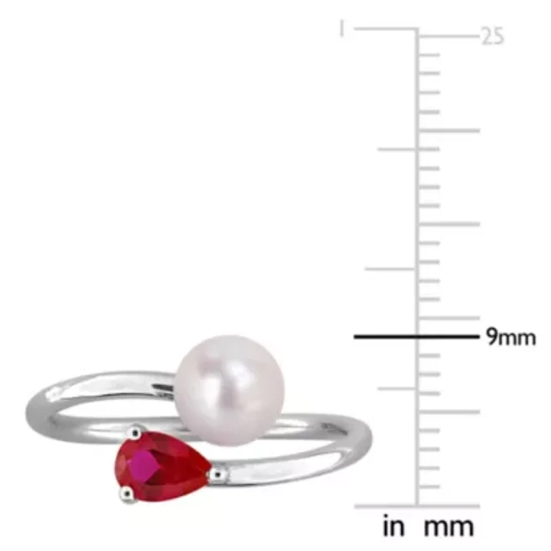 Lab Created Ruby & 6-6.5mm Freshwater Cultured Pearl Ring Sterling Silver