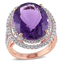 Amethyst & Diamond Double Hallo Cockjtail Ring 14K Rose Gold