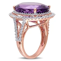 Amethyst & Diamond Double Hallo Cockjtail Ring 14K Rose Gold