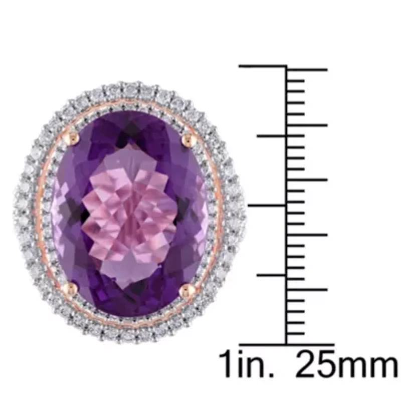 Amethyst & Diamond Double Hallo Cockjtail Ring 14K Rose Gold
