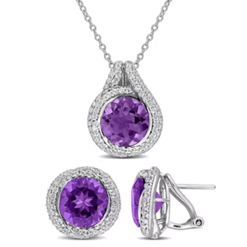 Sparkling Gemstone & White Topaz Pendant Earring Jewelry Set Sterling Silver