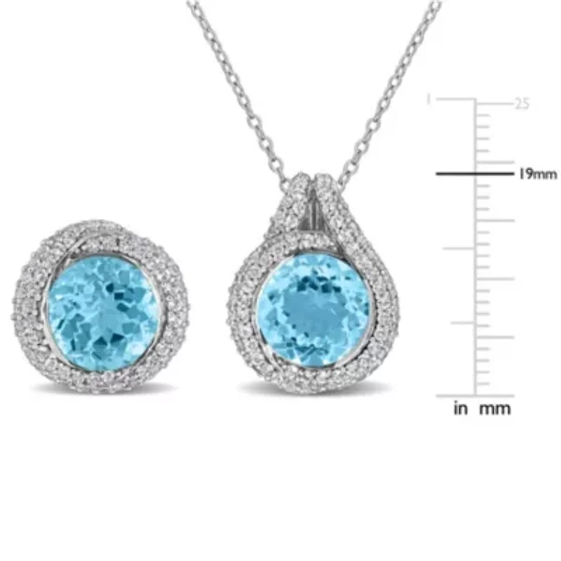 Sparkling Gemstone & White Topaz Pendant Earring Jewelry Set Sterling Silver