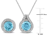 Sparkling Gemstone & White Topaz Pendant Earring Jewelry Set Sterling Silver