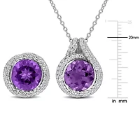 Sparkling Gemstone & White Topaz Pendant Earring Jewelry Set Sterling Silver
