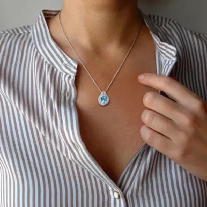 Sparkling Gemstone & White Topaz Pendant Earring Jewelry Set Sterling Silver