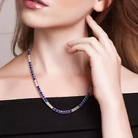 Lab Created Gemstone & White Sapphire Tennis Necklace Bracelet Jewelry Set Sterling Silver