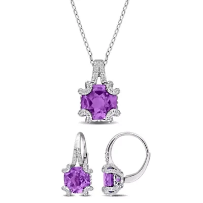 Colored Gemstone & White Topaz Pendant Earring Jewelry Set Sterling Silver