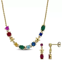 Lab Created Multi-Gem Necklace & Star Earrings Jewelry Set in Yellow Plated Sterling Silver