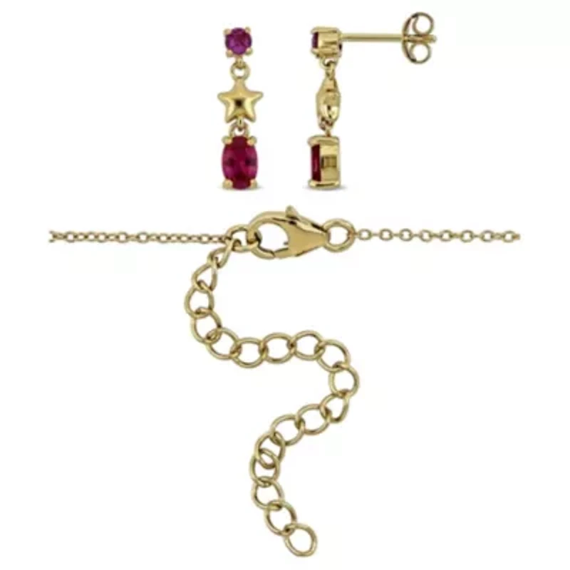 Lab Created Multi-Gem Necklace & Star Earrings Jewelry Set in Yellow Plated Sterling Silver