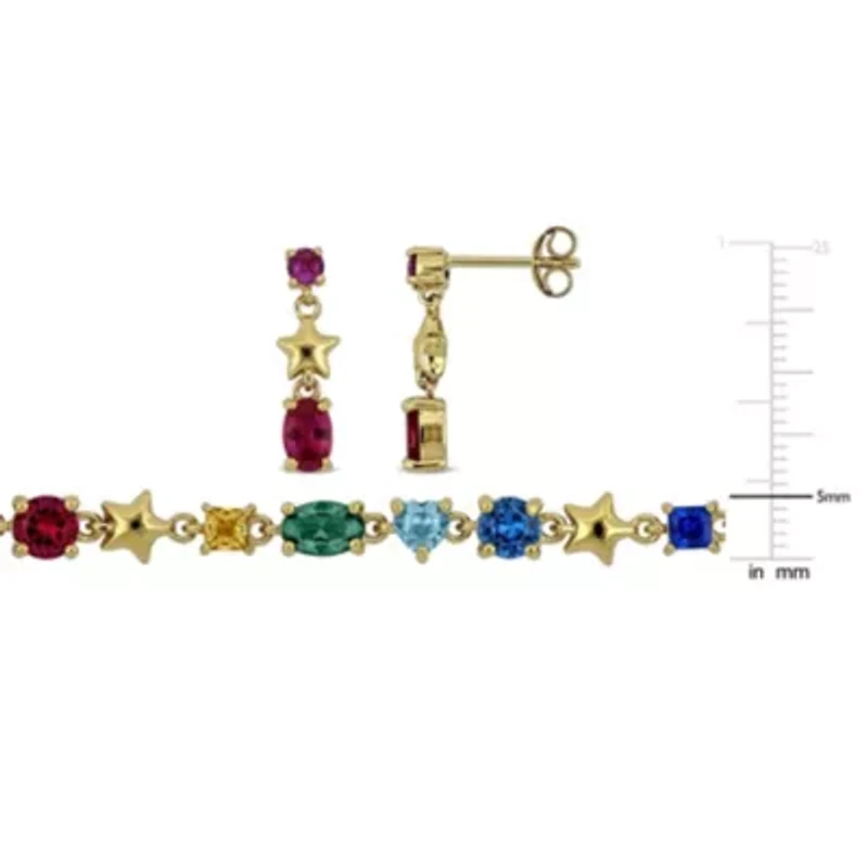 Lab Created Multi-Gem Necklace & Star Earrings Jewelry Set in Yellow Plated Sterling Silver