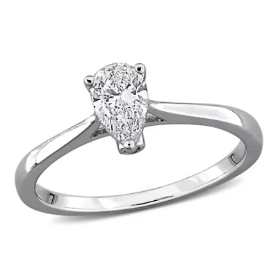 Pear & Round Lab Grown Diamond Solitaire Engagement Ring