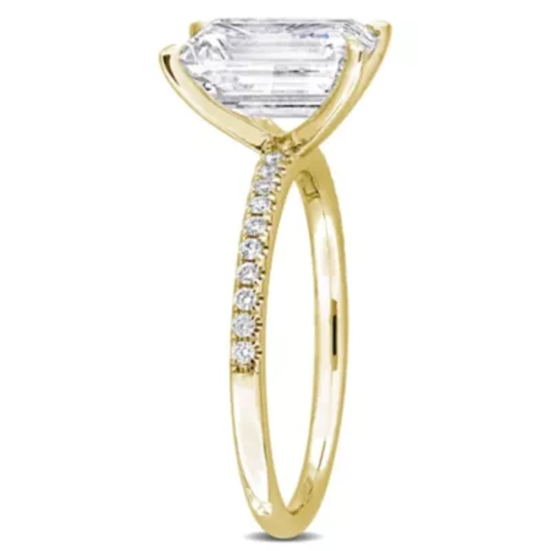 Lab Created Grown Diamond Emerald & Round Engagement Ring 14K Gold