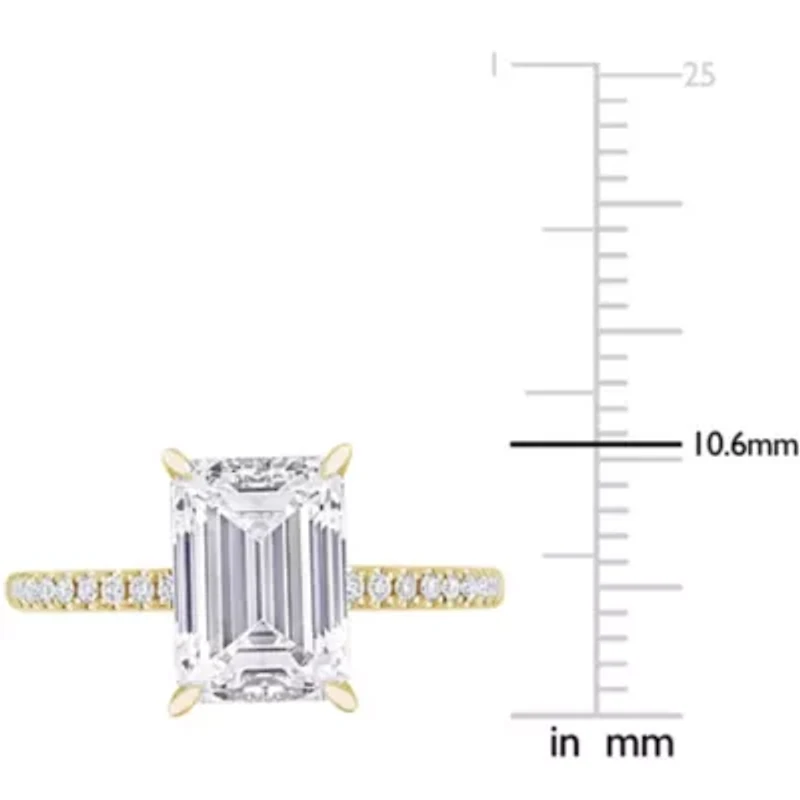 Lab Created Grown Diamond Emerald & Round Engagement Ring 14K Gold