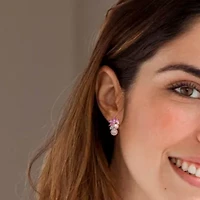 Lab Created Gemstone & Freshwater Cultured Pearl Cluster Earrings