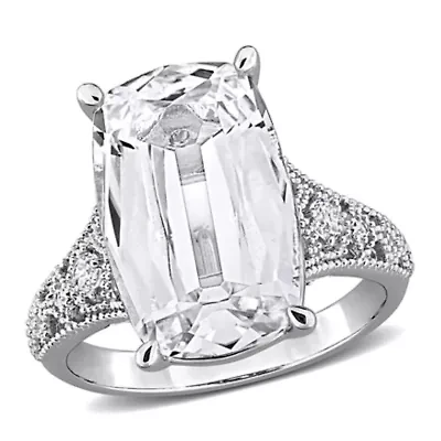 Lab Created White Sapphire Cushion Ring Sterling Silver