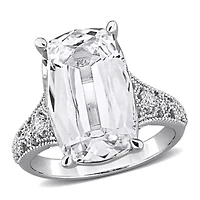 Lab Created White Sapphire Cushion Ring Sterling Silver